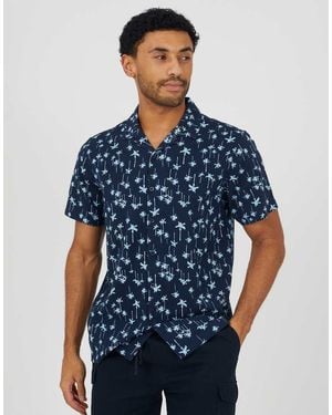 Brave Soul Printed Revere Collar Shirt - Blue