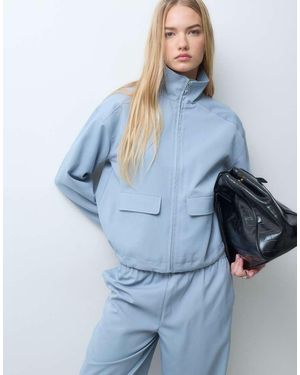 4th & Reckless Funnel Neck Pocket Front Cropped Jacket Set - Blue