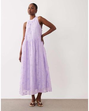 Vero Moda Vestito Midi Accollato Lilla A Fiori Con Applicazioni 3D - Viola