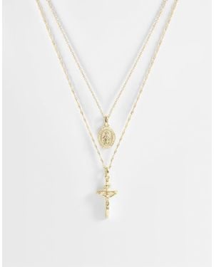 ASOS Cross And St Chris Coin Double Pendant Necklace - White