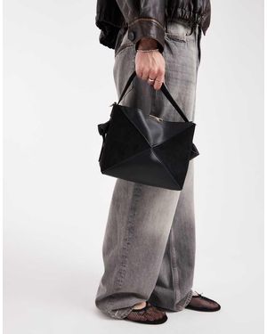 New Look Suedette Panel Bucket Bag - Black