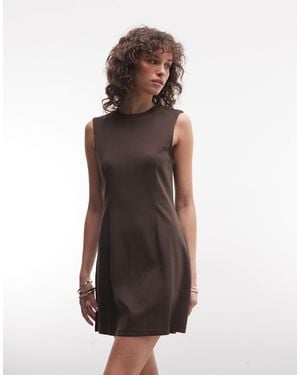Monki Cinched Waist Sleeveless Mini Dress - Brown