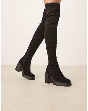 ASOS Wide Fit Kai Chunky Heeled Over The Knee Boots - Natural