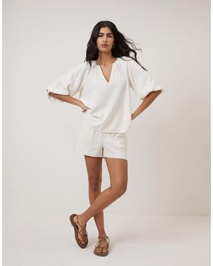 Nobody's Child Blusa Con Cuello De Pico De Mezcla De Lino Belle De (Parte De Un Conjunto)-Blanco - Neutro