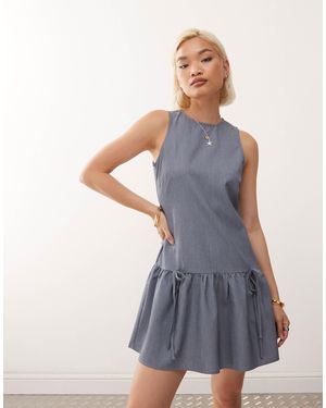 Noisy May Sleeveless Drop Hem Mini Dress With Bow Details - Blue