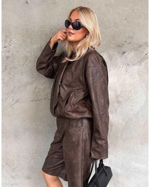 NA-KD X Sasha Sviridovskaya Short Overlap Detail Pu Jacket - Natural