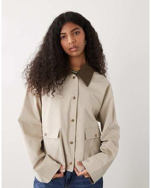 Noisy May Contrast Collar Lightweight Barn Jacket - Brown