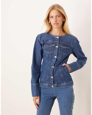 ASOS Chaqueta Vaquera Larga Sin Solapas Con Cintura Entallada De - Azul