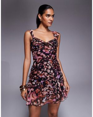 ASOS Chiffon Micro Ruffle Detail Cami Mini Dress With Godet Skirt - Multicolor