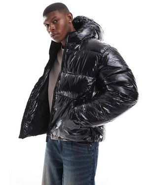 Bershka Piumino Lucido Con Cappuccio - Nero