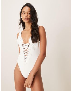 For Love & Lemons Lelani Embroidered Detail One Piece Swimsuit - White