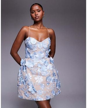 Jarlo Ronie Structured Floral Lace Mini Dress - Blue