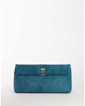 TOPSHOP Amber Oversized Suedette Fold Over Clutch Bag With Hardware - Blue