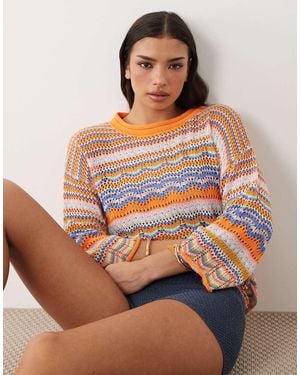 Kiwi & Co Jersey A Rayas Con Hombros Caídos De Croché Walking On Sunshine De - Naranja