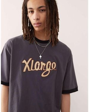 X-Large T-shirt With Retro Script Logo And Contrast Trims - Blue