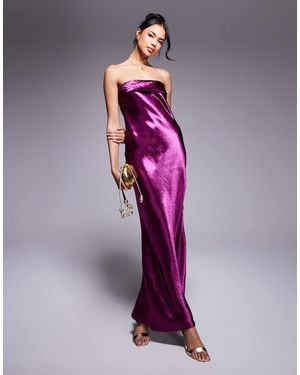 In The Style X Perrie Sian Exclusive Bandeau Liquid Satin Midi Dress - Purple