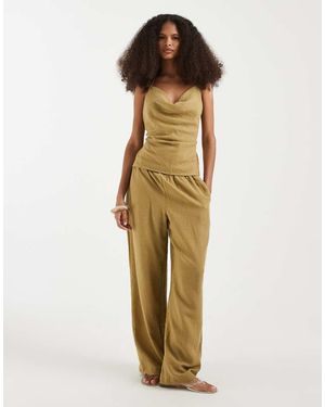 Vero Moda Linen Look High Waist Wide Leg Trouser Co-ord - Metallic