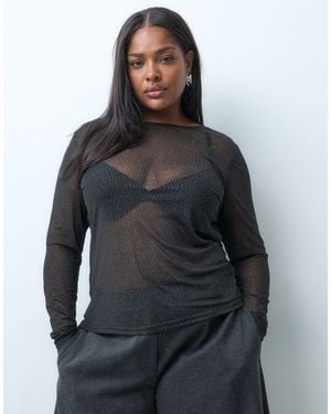 ONLY Langarm-mesh-top mit glitzer - Grau