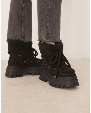 ASOS Acclaim Shearling Lace Up Snow Boots - Black