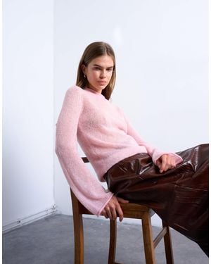 TOPSHOP Knitted Sheer Roll Neck Top - Pink