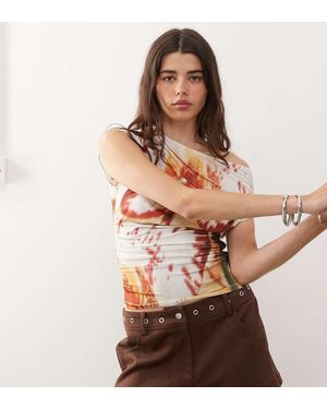 Collusion Off Shoulder Slinky Blurred Orange Orchid Top - Brown