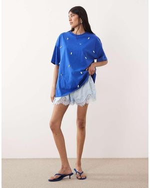 Sister Jane Nerina Embellished Fish Detail Short Sleeve T-Shirt - Blue