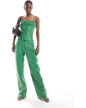 Muubaa High Waist Straight Leg Leather Pants - Green