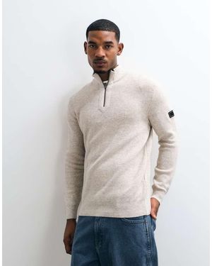 Barbour Crawley Wool Blend Half Zip Funnel Neck Jumper - Natural