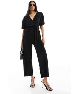Y.A.S Plisse Wrap Front Jumpsuit - Black