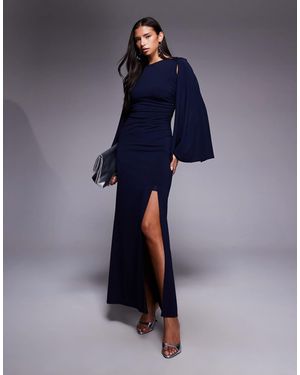 TFNC London Cape Sleeve Maxi Dress With Side Slit - Blue