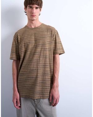 TOPMAN Relaxed Fit Knitted Stripe T-Shirt - Brown