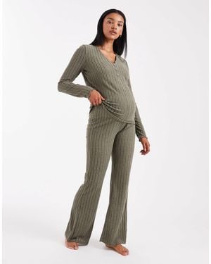 Mama.licious Mamalicious Maternity Super Soft Rib Knit Flared Pants - Green