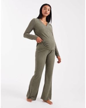 Mama.licious Mamalicious Maternity Super Soft Rib Knit Flared Pants - Green
