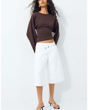 Stradivarius Long Sleeve Fitted Waist T-shirt - White