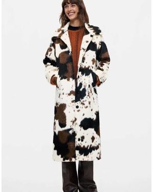 Desigual Rechte Jas Met Dierenprint Faux-Fur - Wit