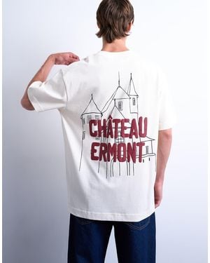 TOPMAN T-Shirt Oversize Écru Con Stampa Sul Retro Chateau Ermont Applicata - Bianco