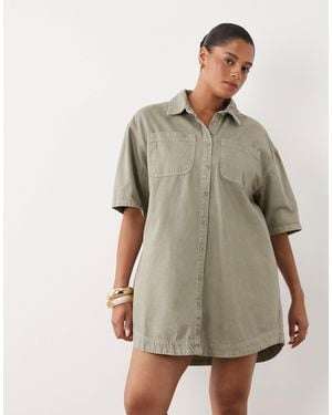 ASOS Asos Design Curve Denim Boxy Shirt Dress With Pocket Detail - Gray