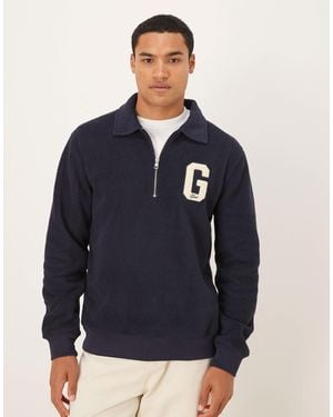 GANT Half Zip Fleece Jumper With Varsity G Logo - Blue