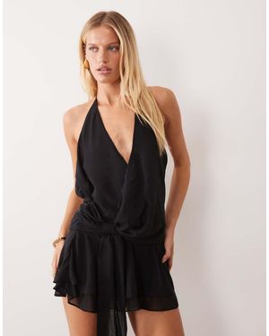 Tiger Mist Indigo 2.0 Halterneck Drape Tie Side Multiway Chiffon Mini Dress - Black