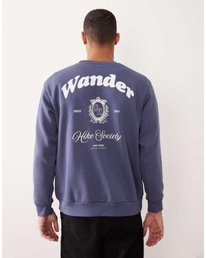 SELECTED Sudadera Azul Extragrande Con Estampado Trasero "Hike Society" De