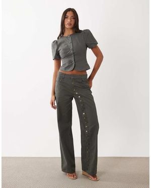 Lioness Penny Asymmetric Button Detail Relaxed Leg Jeans - Grey