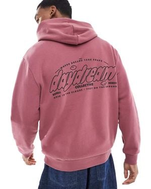 ASOS Sudadera Rosa Extragrande Con Capucha Y Estampado De Texto Y Cuadros En La Espalda De - Rojo