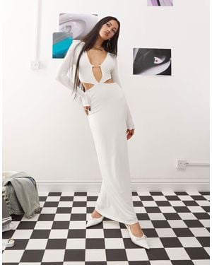 Princess Polly Plunge V Neck Cut Out Textured Ribbed Maxi Dress - White