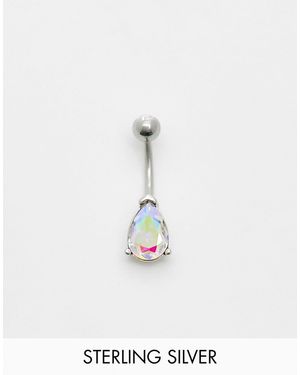 Kingsley Ryan Stainless Steel Iridescent Stone Belly Bar - White