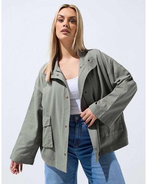 Yours Clothing Funnel Neck Shacket - Grey