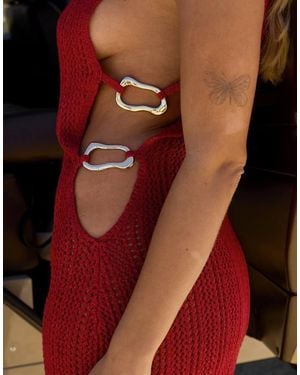 NA-KD X Audrey Afonso Crochet Knitted Mini Dress - Red