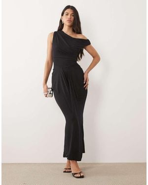 TFNC London Slinky Draped One Shoulder Maxi Dress - Natural