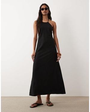 Miss Selfridge Linen Look Halter Maxi Dress - Black
