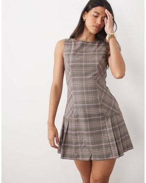 Nobody's Child Tailored Sleeveless Pinafore Kilt Mini Dress - Brown