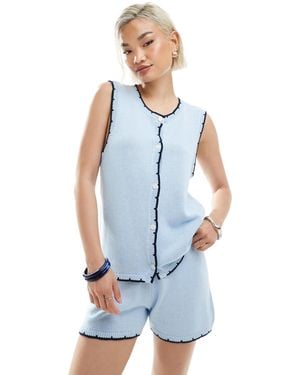 Vero Moda Knitted Constrast Scallop Edge Stitch Waistcoat Co-ord - Blue